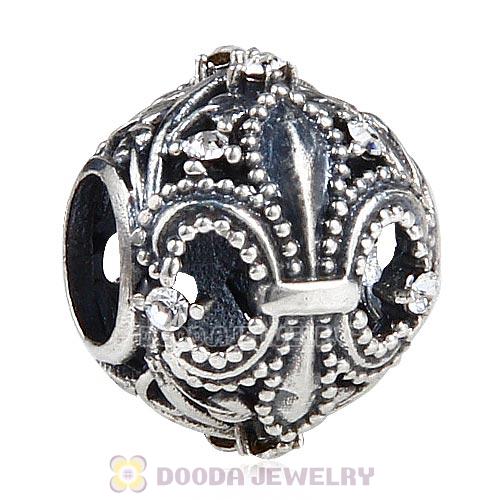 Sterling Silver Fleur de Lis Bead with Clear Austrian Crystal