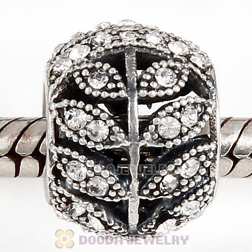 Sterling Silver Sparkling Leaves Bead with Clear Austrian Crystal