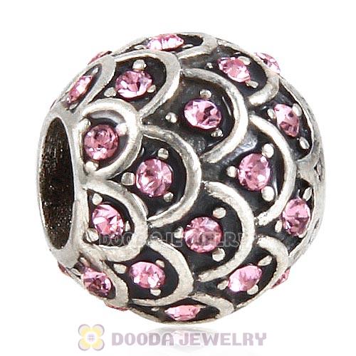 Sterling Silver Sparkling Fish Scale Bead with Light Rose Austrian Crystal