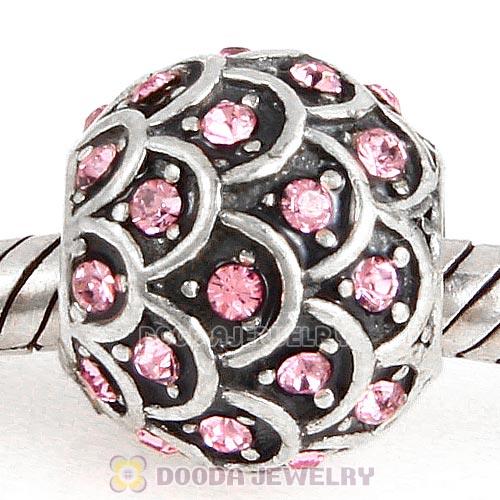 Sterling Silver Sparkling Fish Scale Bead with Light Rose Austrian Crystal