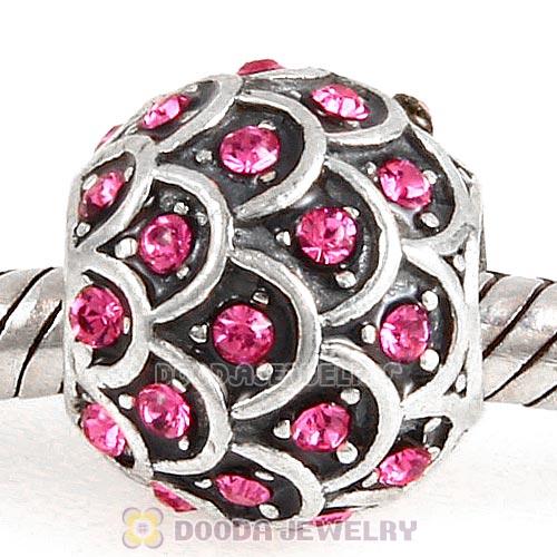 Sterling Silver Sparkling Fish Scale Bead with Rose Austrian Crystal