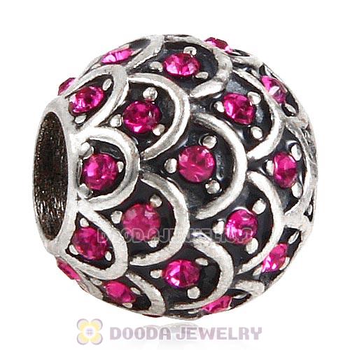 Sterling Silver Sparkling Fish Scale Bead with Fuchsia Austrian Crystal