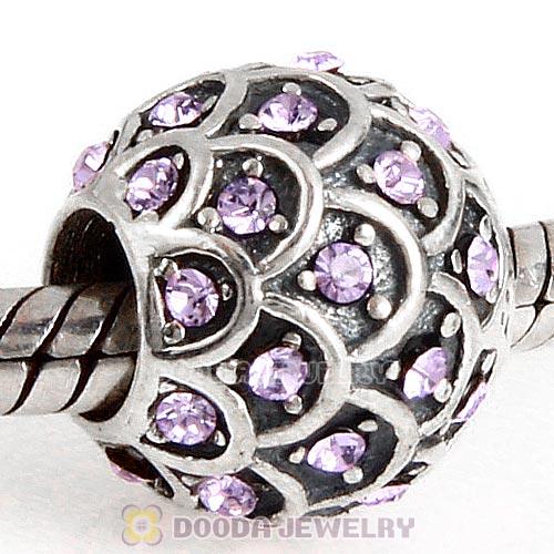 Sterling Silver Sparkling Fish Scale Bead with Violet Austrian Crystal