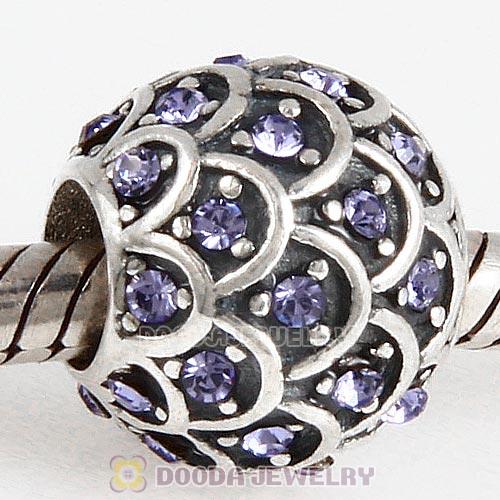 Sterling Silver Sparkling Fish Scale Bead with Tanzanite Austrian Crystal