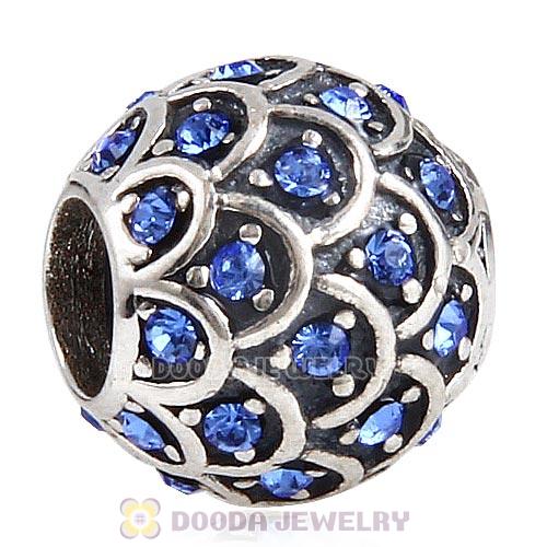 Sterling Silver Sparkling Fish Scale Bead with Sapphire Austrian Crystal