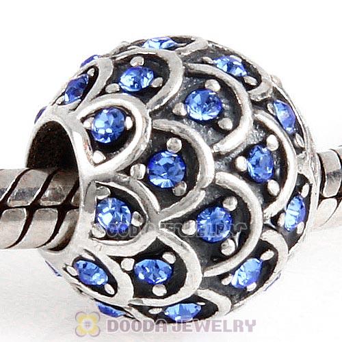 Sterling Silver Sparkling Fish Scale Bead with Sapphire Austrian Crystal
