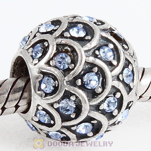 Sterling Silver Sparkling Fish Scale Bead with Light Sapphire Austrian Crystal