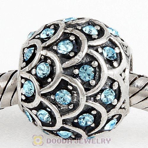 Sterling Silver Sparkling Fish Scale Bead with Aquamarine Austrian Crystal