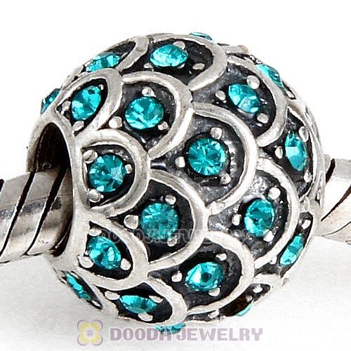 Sterling Silver Sparkling Fish Scale Bead with Blue Zircon Austrian Crystal