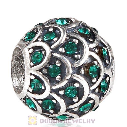 Sterling Silver Sparkling Fish Scale Bead with Emerald Austrian Crystal