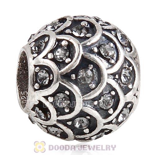 Sterling Silver Sparkling Fish Scale Bead with Black Diamond Austrian Crystal