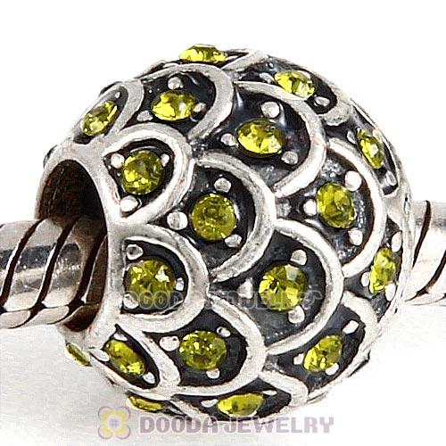Sterling Silver Sparkling Fish Scale Bead with Olivine Austrian Crystal