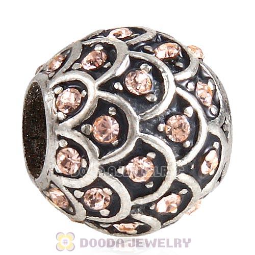 Sterling Silver Sparkling Fish Scale Bead with Light Peach Austrian Crystal