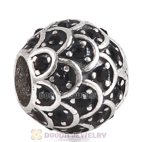 Sterling Silver Sparkling Fish Scale Bead with Jet Austrian Crystal