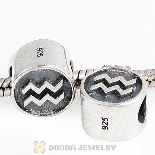 Antique Sterling Silver Aquarius Zodiac Sign Beads European Style