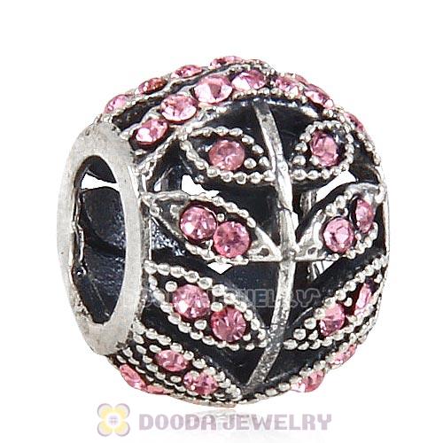 Sterling Silver Sparkling Leaves Bead with Light Rose Austrian Crystal