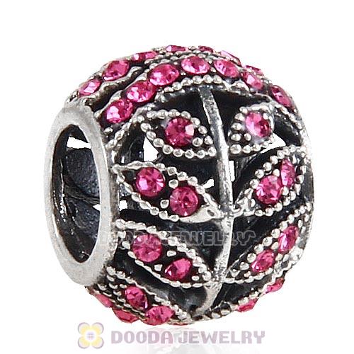 Sterling Silver Sparkling Leaves Bead with Rose Austrian Crystal