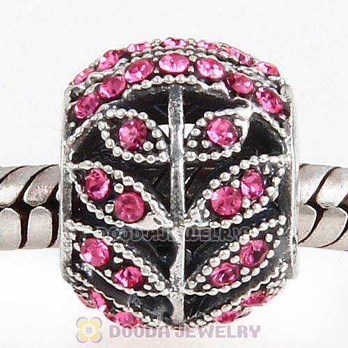Sterling Silver Sparkling Leaves Bead with Rose Austrian Crystal