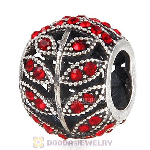 Sterling Silver Sparkling Leaves Bead with Light Siam Austrian Crystal