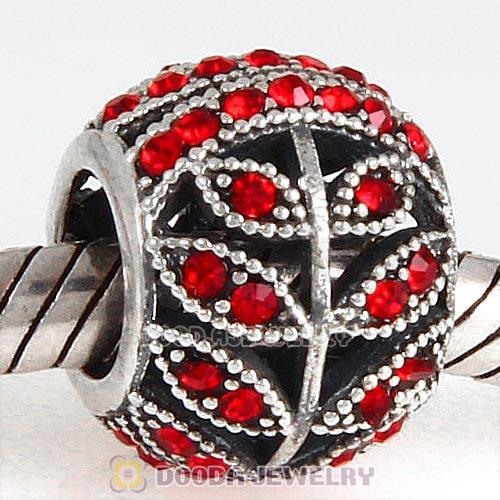 Sterling Silver Sparkling Leaves Bead with Light Siam Austrian Crystal