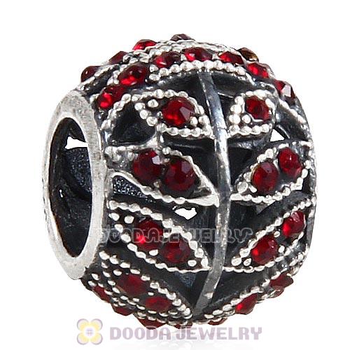 Sterling Silver Sparkling Leaves Bead with Siam Austrian Crystal