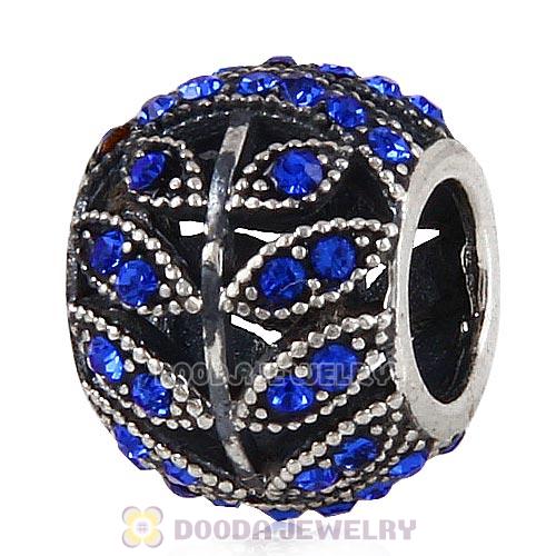 Sterling Silver Sparkling Leaves Bead with Sapphire Austrian Crystal