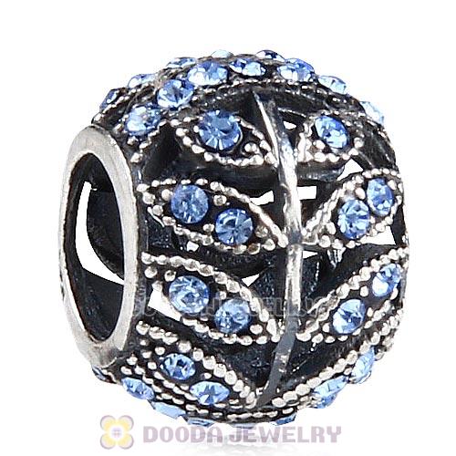 Sterling Silver Sparkling Leaves Bead with Light Sapphire Austrian Crystal