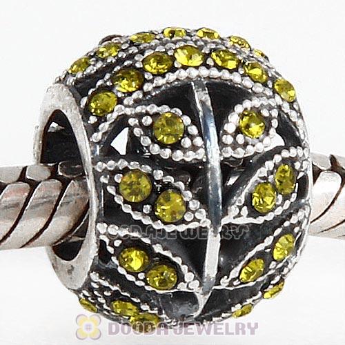 Sterling Silver Sparkling Leaves Bead with Olivine Austrian Crystal