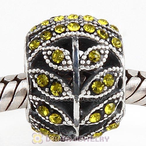 Sterling Silver Sparkling Leaves Bead with Olivine Austrian Crystal