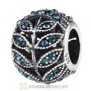 Sterling Silver Sparkling Leaves Bead with Montana Austrian Crystal