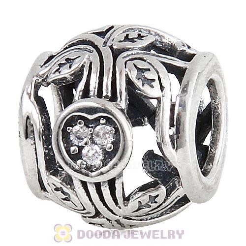 Antique Sterling Silver Family Tree Beads with Clear CZ Stone