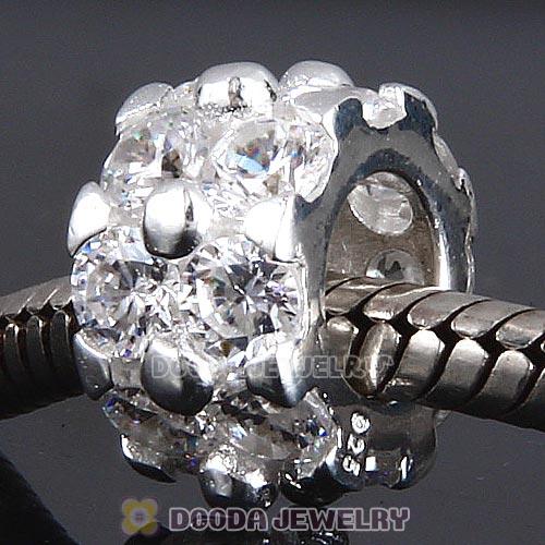 Sterling Silver European Style Beads with Clear CZ Stone