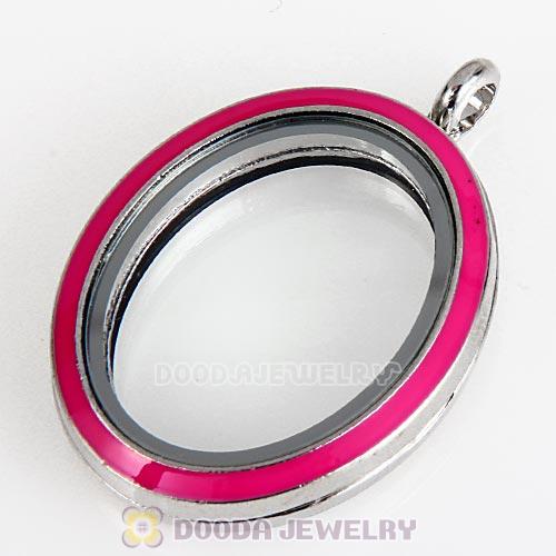 Platinum Plated Alloy Glass Floating Locket Oval Pendant Rose Face