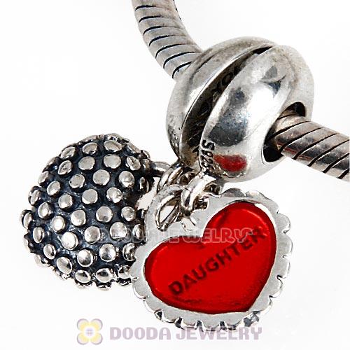 Sterling Silver Dangle Mother and Daughter Red Enamel Charm with Screw
