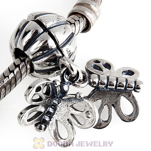 Sterling Silver Dangle Butterfly Charm Beads with Screw