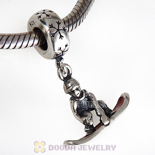 European Style Sterling Silver Dangle Snowboarder with Red Enamel Charm Beads