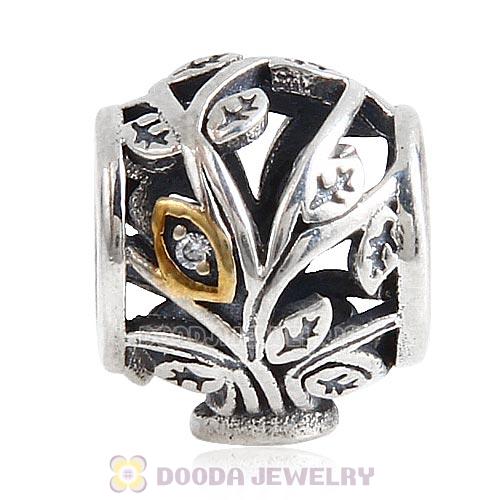 Gold Plated Sterling Silver Family Tree Beads with Clear CZ Stone