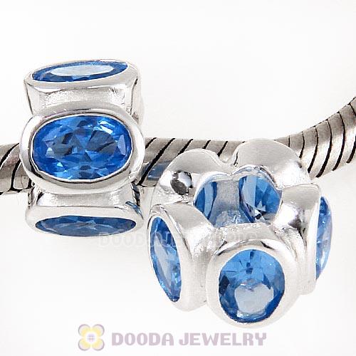 S925 Sterling Silver European Style Beads with Blue Stone