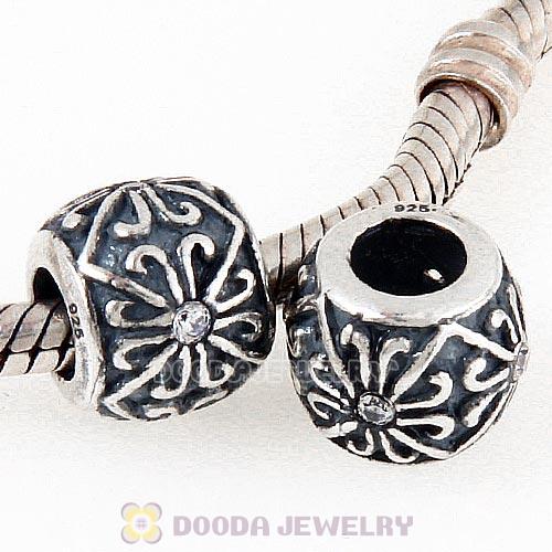 Antique Sterling Silver European Beads with Clear CZ Stone