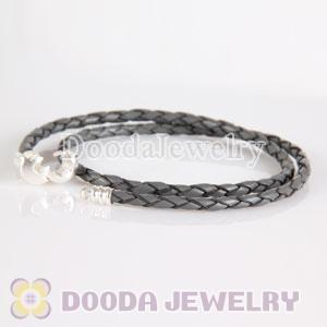 44cm European Style Gray Braided Leather Bracelet