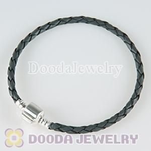 26cm European Style Single Gray Braided Leather Bracelet