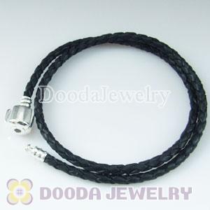 44cm European Style Black Braided Leather Bracelet