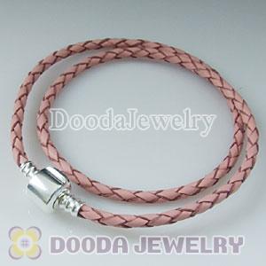 40cm European Style Double Pink Braided Leather Bracelet