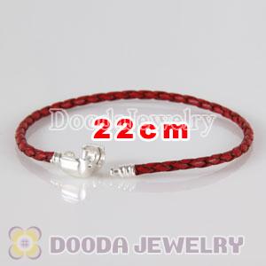 22cm European Style Single Red Braided Leather Bracelet