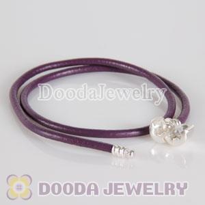 38cm Double Slippy Purple Leather European Style Bracelet
