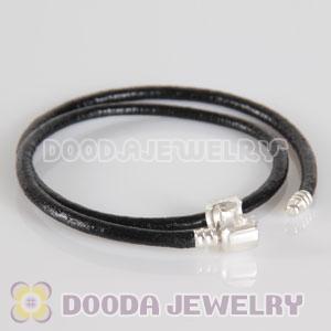 44cm European Slippy Black Leather Necklace without stamped on Clip