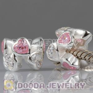 Solid Sterling Silver European Style Beads with Heart Stone