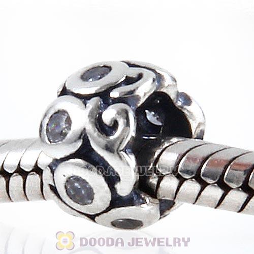 Antique Sterling Silver European Beads with Clear CZ Stone