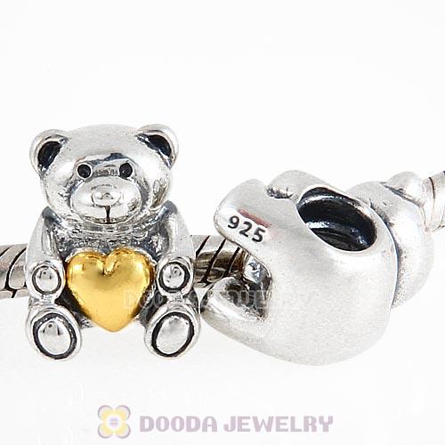 Gold Plated Heart Sterling Silver Bear Charm Beads