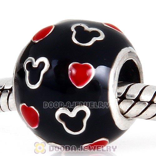 Sterling Silver Mickey and Hearts Enamel Charm Beads